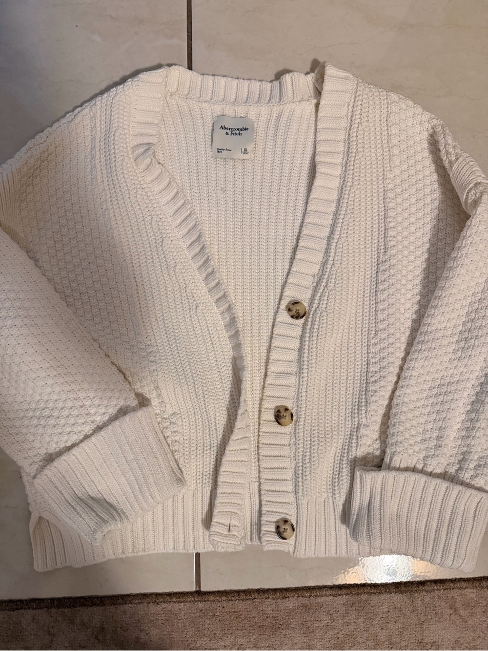Abercrombie & Fitch Cream Chunky Knit Button-Front Cardigan
